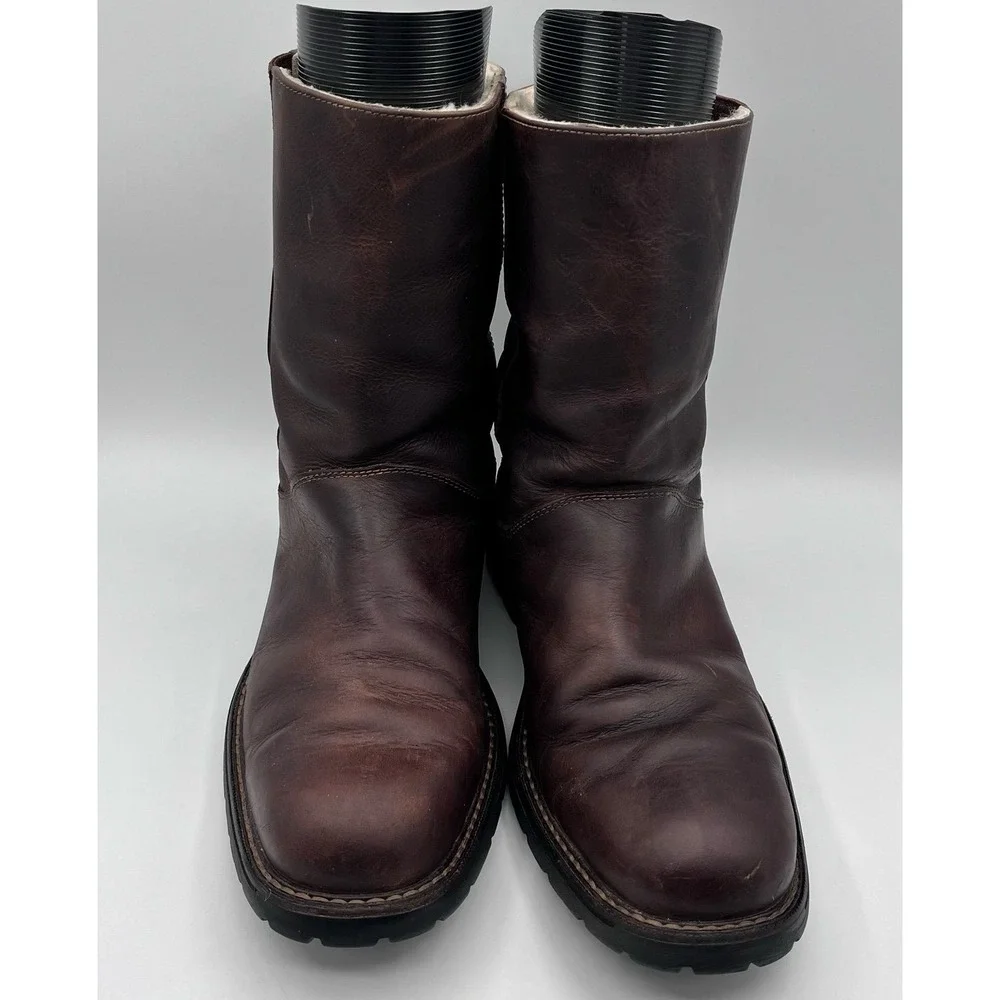 Cole Haan Mens 9M Brown‎ Leather Waterproof Boots Nike Air Sole Shearling Lined